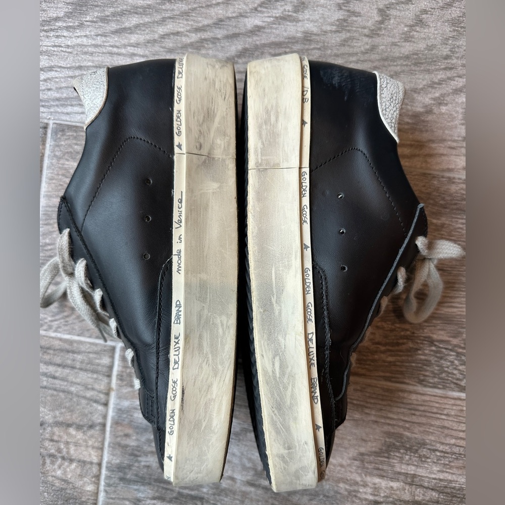 Golden Goose Black Leather Sneakers with Silver Star & gold laces - Picture 16 of 16